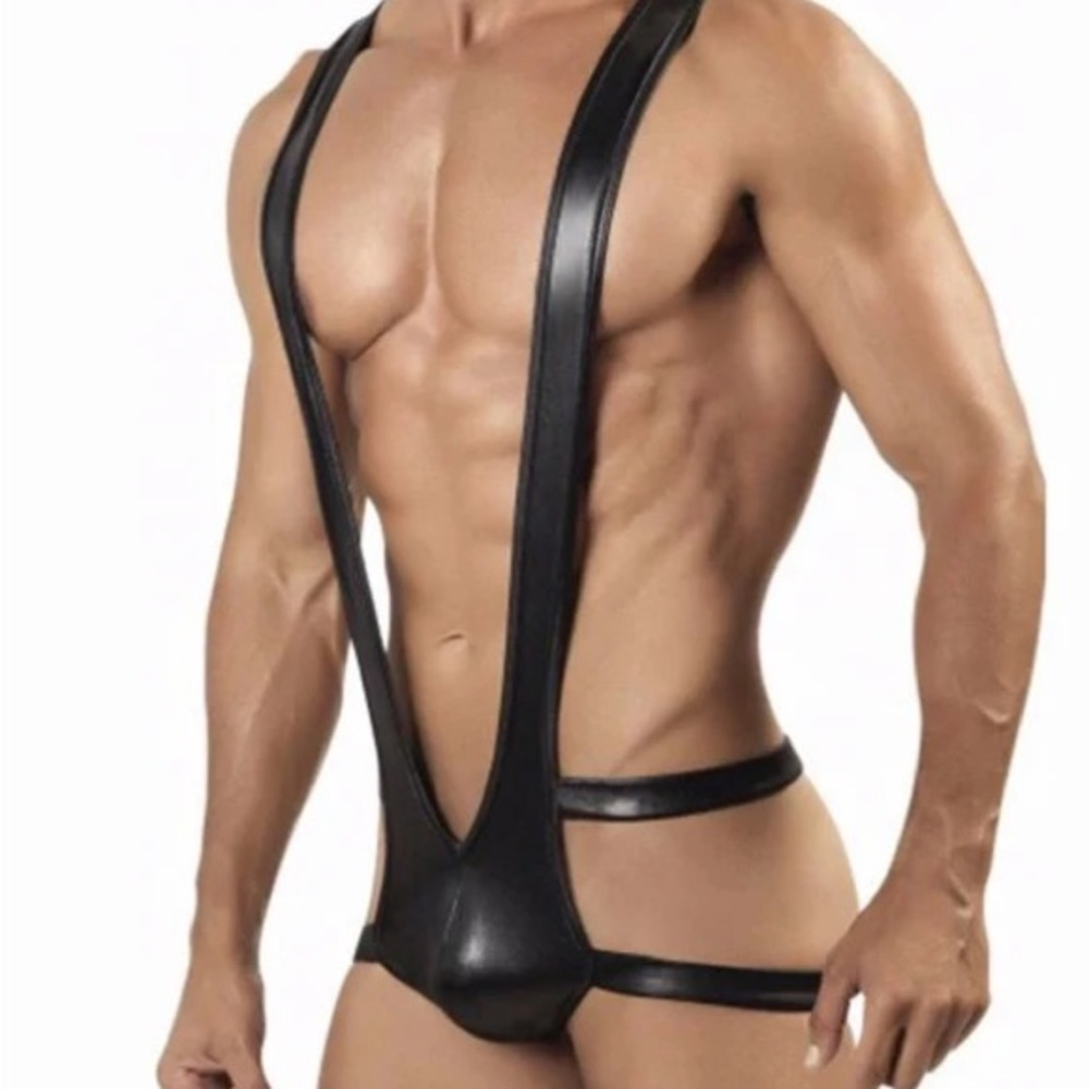 Mens Wrestling Singlet Bodysuit With Pouch-Short